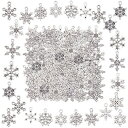 SUNNYCLUE 120個12種 クリスマス チャーム 雪花 チャーム 雪の華 パーツ 雪 ピアス 雪の華 イヤリング 冬 花 ネックレス クリスマスプレゼン...