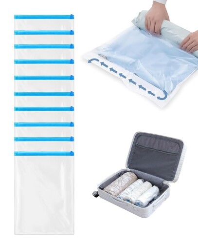 UULANFA 圧縮袋 PA+PE 衣類収納 旅行用 3サイズセット 手巻き式 省スペース 防カビ 再利用可能 (S/10枚)