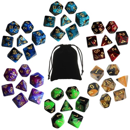 多面体 ダイス サイコロ セット 7サイズ アクリル 6色 42個入り D20 D12 D10 D8 D6 D4 神話TRPG MTG カードゲーム テーブルゲーム用 収納袋付き (6色)