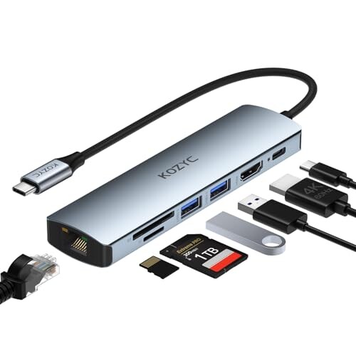 USB C nu }`|[g A_v^[AKOZYC 7 IN 1 USB-C - HDMI (4K 60HzA1Gbps RJ45 C[TlbgA2 USB 3.0 f[^ |[gASD/TF J[h XbgAbvgbvAMacbook ProAUHDTV ȂǗp) B