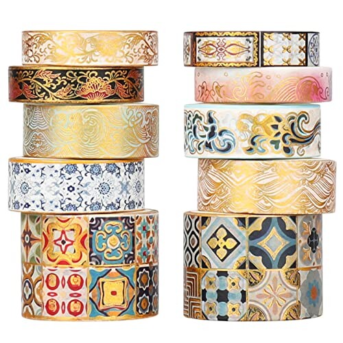 Gold Vintage Washi Tape - Foil Washi Masking Tape Set with Gift Box - Aesthetic ...