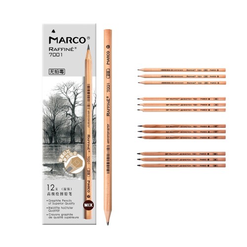 Marco 7001 木製鉛筆 デッサン用エンピツ プロフェッショナル スケッチ用木製鉛筆 六角軸 (7001-2H、4B..