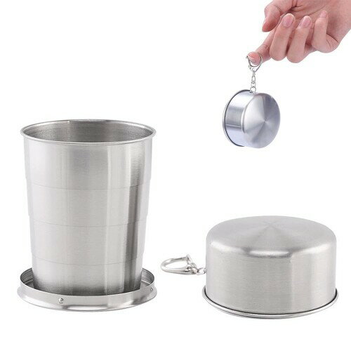 ESJNNK 折りたたみ ステンレス 250ml 伸縮収納式コップ 盃 蓋付き 伸縮カップ ステンレス製 折り畳み ..