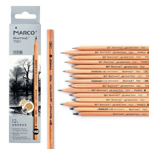 Marco 7001 木製鉛筆 デッサン用エンピツ プロフェッショナル スケッチ用木製鉛筆 六角軸 (7001-14B, 12)