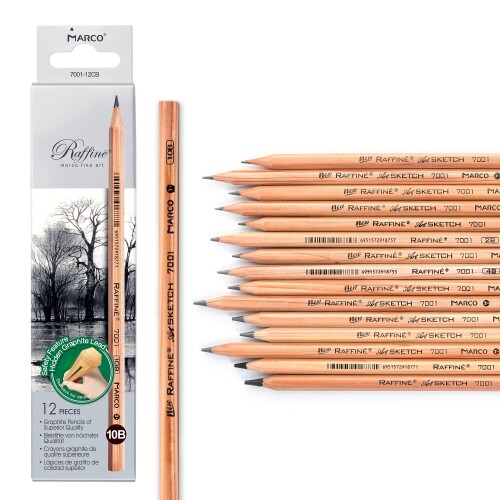 Marco 7001 木製鉛筆 デッサン用エンピツ プロフェッショナル スケッチ用木製鉛筆 六角軸 (7001-10B, 12)