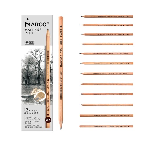 Marco 7001 木製鉛筆 デッサン用エンピツ プロフェッショナル スケッチ用木製鉛筆 六角軸 (7001-MIX-H1..