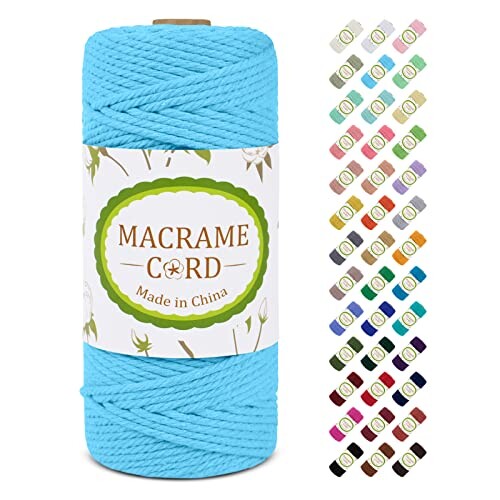 LEREATI マクラメロープ 3mm x 100m ナチュラルコットン マクラメ 糸 マクラメ 紐 綿糸 太毛糸 DIY 手編みロープ 壁掛け 鉢植え装飾 編み物 工芸品 (スカイブルー)