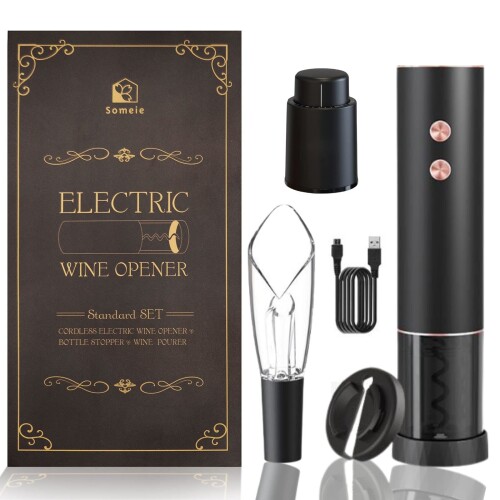 (ソメイエ) ワインオープナー 電動 喜ばれるギフト コルク抜き ワインストッパー ポアラー フォイルカ..