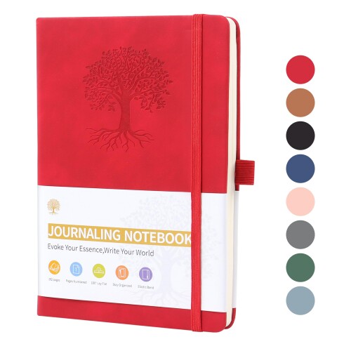 TECDW クラシックなA5ストラップメモ帳,PUレザーカバー日記,192ページ 100gsm厚紙,ビジネスオフィスや日々のメモに最適な、絶妙な罫線入りジャーナ...