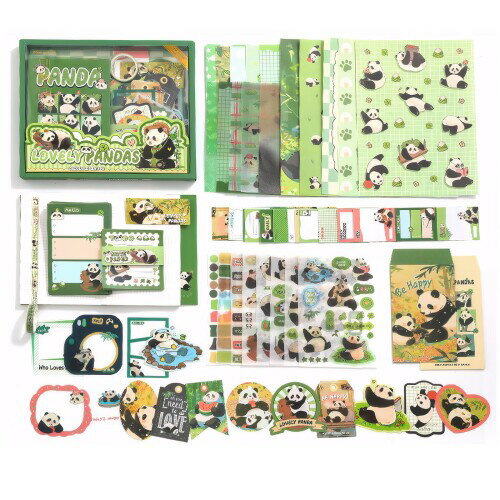 日記帳 セット 手帳 セット スクラップブッキング キット パンダ DIY A6 ノート 方眼 厚手 マスキングテープ ステッカー おしゃれ 背景紙 手帳 素材...