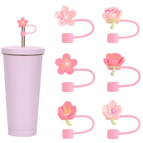 HOMMDECOチェリーストローカバーキャップ6PCS便利な保護シリコンストローチップキャップ防塵再利用可能なかわいいウォーターボトルアクセサリーストローデコレーション9-10mmストロー用(