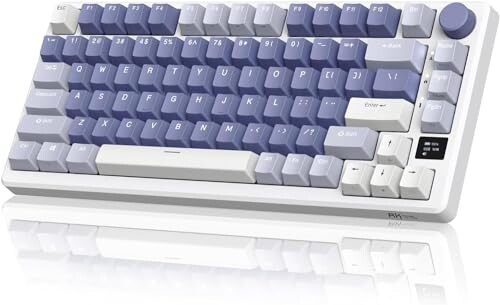 RK ROYAL KLUDGE M75メカニカルキーボード、2.4GHzワイヤレス/ブルートゥース/USB-C有線英語配列ゲーミングキーボード75%、OLEDスマートディスプレイとノブ付き81キー、RGB、茶軸