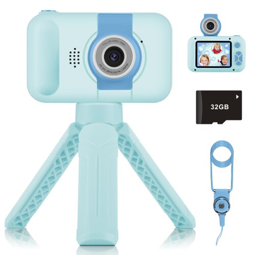 ARNSSIENキッズカメラ フリップアップレンズ付き セルフィー＆ビデオ HDデジタルカメラ 32GB SDカード付き 3-8歳の女の子 男の子の誕生日クリスマスパーティーのプレゼントに最適