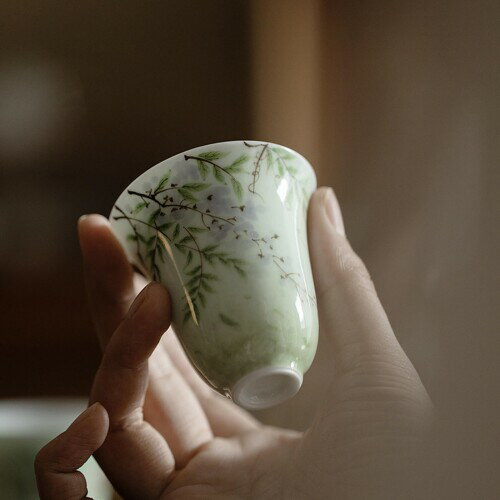 Pedoleco 中国茶器 品茗杯 70ml 藤花 手描き 釉下彩 茶碗 ミニ 小型 ティーカップ 茶道具 手作り 茶器 茶杯 景徳鎮セラミックス 陶器 (品茗杯70ml)