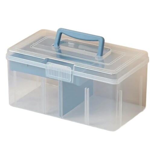 yuJ 救急箱 大容量 薬箱 多機能収納ケース 小物入れ 裁縫 部品 パーツケース ブルー