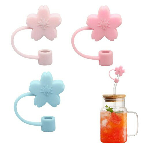 Doyime ストローキャップ (3pcs) ストローカバー ストローチップカバー シリカゲル 防塵防滴 再利用可能な 耐久性 漏れ防止 かわいい さくら 飲用 装飾用 インテリア用 適用7-8 mmストロー (