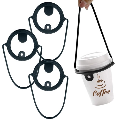 ドリンクカップホルダー シリコン製 ストロー ホルダー付き 軽量 洗える 清潔 エコ 両手を解放 便利なグッズ