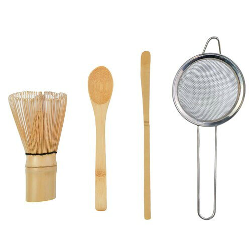 Yoseka 茶筅 百本立・茶杓・茶さじ・抹茶粉ふるい器 お抹茶 茶せん4点セット 竹製 抹茶 粉末 泡立て器 ..
