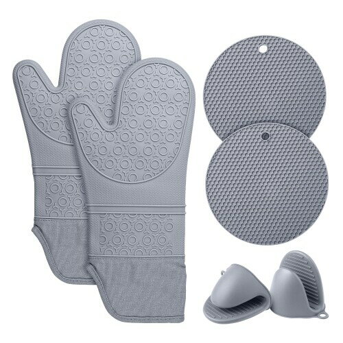 TAOTOO 耐熱ミトン 鍋掴み 鍋敷き 6点セット 耐熱温度 300[度] 鍋つかみ シリコン ミトン オーブンミトン オーブン手袋 耐熱防水 やけど防止 滑り止め バーベキュー キッチン キャンプ 料理な