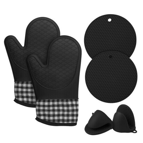 TAOTOO 耐熱ミトン 鍋掴み 鍋敷き 6点セット 耐熱温度 300[度] 鍋つかみ シリコン ミトン オーブンミトン オーブン手袋 耐熱防水 やけど防止 滑り止め バーベキュー キッチン キャンプ 料理な