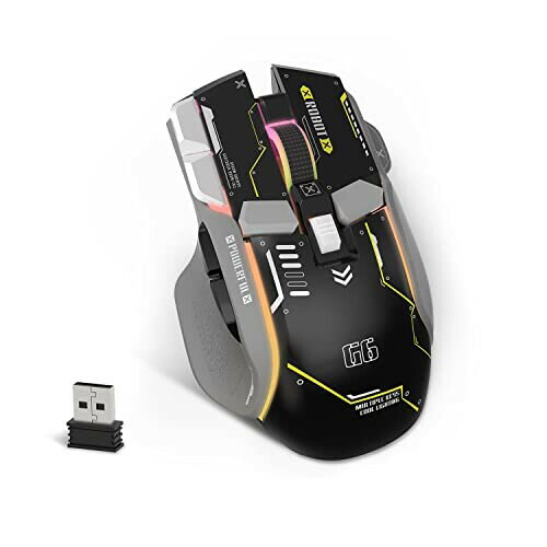 A.JAZZ G6 ゲーミングマウス ワイヤレスBT/2.4Ghz/Type-C接続 静音 10ボタン 11RGB 機甲外観 PixArt DPI V2 Rival 3 G203 メカニカルマウス フロスト感 人間工学 5段DPI調節可能 iOS/Android/Mac/Windows対応 グレ