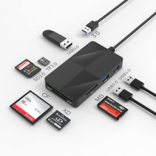 USB 3.0 [J[h[_[,XD/SD/CF/Micro SD/MS+3 USB 3.0, 8-in-1 cfJ[h[_[, T|[g5̃J[hɓǂݎCF SD XD MS MicroSD݊MacOS Windows Linux Chromep usb 3.0 sdJ[h[_[