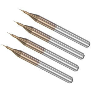 CoCud コーンエンドミル フライスカッター ミル切断 0.2mm切削直径 3.175mmシャンク チタンメッキ 超硬ソリッド CNC削り盤ドリルフライス工具 PCB木プラスチック用 4本入り