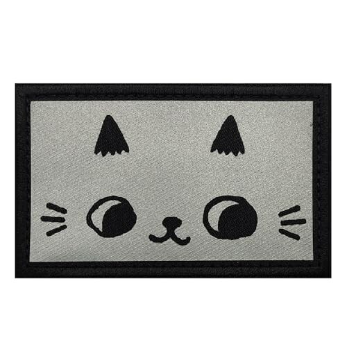 Phoenix Ikki 蛍光 夜光 猫ちゃん ねこ キャット 面白い おしゃれ 刺繍 反射パッチ 蛍光パッチ ワッペン アップリケ 紋章 ベルクロ対応 補修 DIY 装飾 cat face