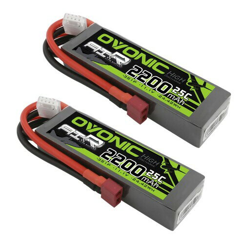 OVONIC 11.1V 2200mAh 3S 25C Lipoバッテリー ディーンズプラグ付きRCカーボートトラックヘリ飛行機クワッドコプターヘリコプターマルチモーターホビーDIYパーツ（2パック）