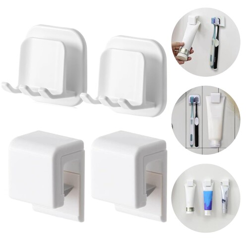 YOOTASIO 壁掛け 歯磨き粉クリップ 歯ブラシホルダー 洗顔料クリップ 歯ブラシスタンド 歯ブラシ・歯磨..