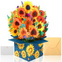 Kesote メッセージカード 花 お見舞い 感謝 誕生日カード 立体 ポップアップ ヒマワリ 春 卒業 飛び出す グリーティング バレンタイン 母の日 おしゃ...