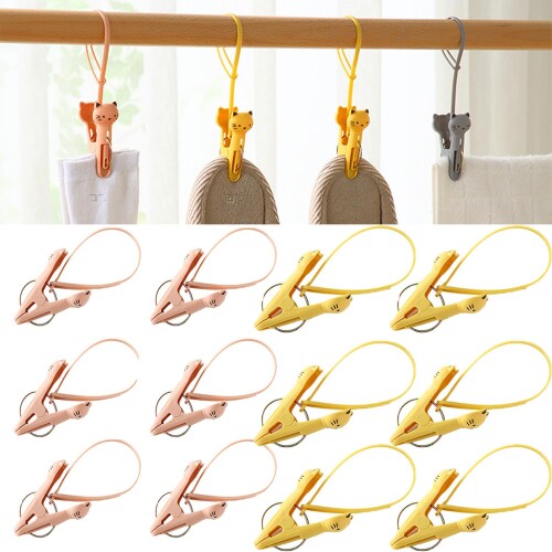 洗濯バサミ ひも付き 12個入り アニマル 猫柄 洗濯 ヒモ付き ピンチ 竿に吊るせるヒモ付きピンチ 洗濯..