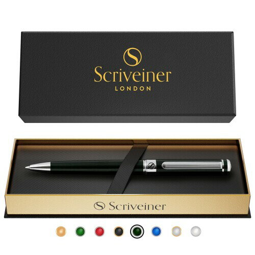 Scriveiner グリーン ボールペン - 魅力的なブリティッシュレーシンググリーン高級ペン、クローム仕上げ、Schmidtブラックリフィル、Scriveiner Black Green Ballpoint Pen