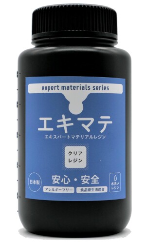 日本製光造形 3D プリンタ専用安全水洗いレジン (エキマテ) (クリア, 500g入りボトル)