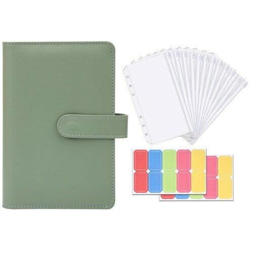 Sitengle A6 バインダー 6穴 予算バインダー PUレザー ポケット12個付き ラベル付き便利セット 家計管理 お金管理 家計簿 書類・伝票・名刺・メモ紙入れ ルーズリーフバインダー システム手