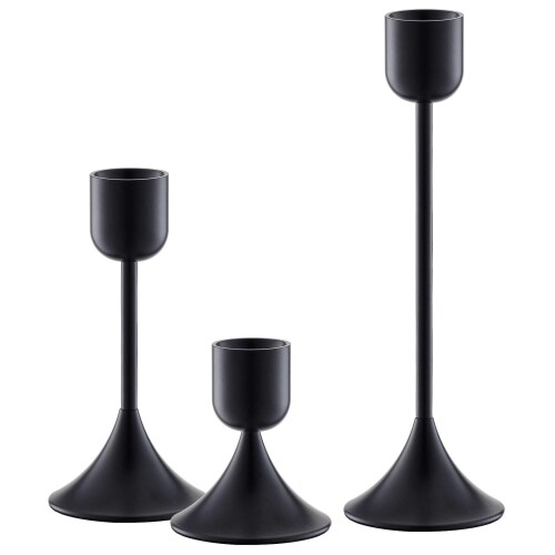 idyllictime キャンドルホルダー メタル ヘビーベース テーブルデコレーション デコレーション クリスマス パーティー ウェディング ハロウィン (ブラック, 1組 (3 Pcs))
