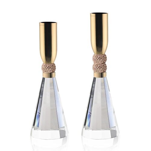 idyllictime キャンドルホルダー K9 クリスタル ヘビーベース テーブルデコレーション デコレーション クリスマス パーティー ウェディング ハロウィン 2個セット (ゴールド)