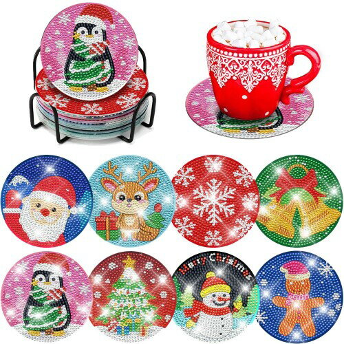 ダイヤモンドアート クリスマス コースター 8枚セット 人気 ダイヤモンドアート キット コースター ダイアモンドビーズ 手作りキット DIY 初心者 クリスマス 飾り プレゼント 子供 大人