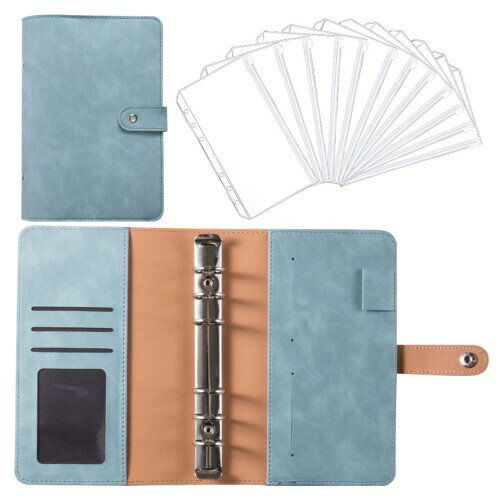 Costowns A6予算バインダー ジッパー封筒付 6穴 予算バインダーポケット12個付き ペンホルダー付き 5枚カード収納可 PUレザー予算管理用 現金用マネーオーガナイザー お金管理 手帳 家計管