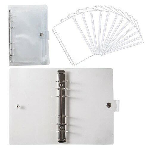 Costowns A6予算バインダー ジッパー封筒付 6穴 予算バインダーポケット12個付き ペンホルダー付き 5枚カード収納可 PUレザー予算管理用 現金用マネーオーガナイザー お金管理 手帳 家計管