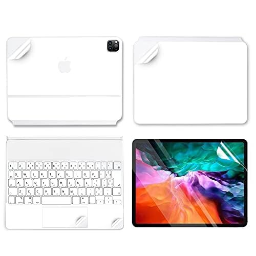 IMMOENUC 2022/2021/2020/2018 iPad Pro 12.9インチMagic Keyboard スキンシール 保護カバー 第3、4、5、6世代12.9インチ iPad Pro magic Keyboardに適用（12.9インチiPad Proスクリーンプロテクター付き ）ホワイト