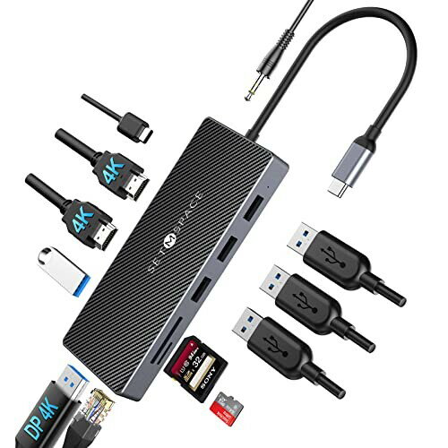 SETMSPACEhbLOXe[V type c 12-in-1 nu4KΉHDMIo̓|[gǂ PD 100w hbLOXe[V A~+ABSގ ǂ i USB-A USB-C TF SD HDMI DP RJ45 Audio PDjWindows8/10