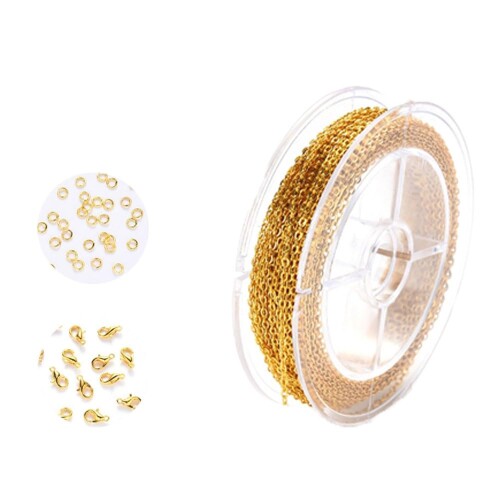 チェーン 1個入り ゴールド 全長5m アクセサリーパーツ ハンドメイド チェーンスタンド ジュエリー制作 DIY 手工芸品作り 手芸修理 ロブスター・クラスプ10個 リング30個無料
