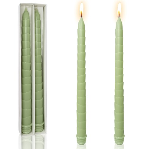 11.6インチ ハンドメイドテーパーキャンドル 竹のモデリング キャンドル ラグジュアリーディナーキャンドル 結婚祝い 記念日 クリスマス ろうそく 2個入り (Green)