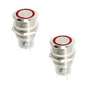 Ohamtes 瞬間的な押しボタンスイッチ 3V 6V 防水ステンレス鋼金属 3/4" 取り付け穴 赤 LED SPST スイッチ、電気機器用, 2個、平らな