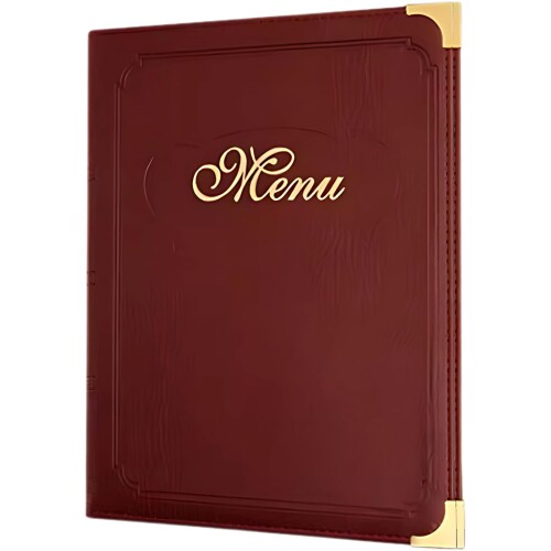 MagZen メニューブック A4対応 レザー調 7ページ14面 防水 PVC 角金具 飲食店 レストラン カフェ ホテル 業務用 (ボルドーレッド)