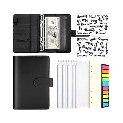 Costowns システム手帳 A6予算バインダー ジッパー封筒付 6穴 予算バインダーポケット8個付き リフィル40枚付属 ペンホルダー付き4枚カード収納可2...