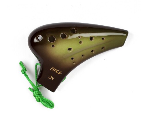 TNG オカリナ 楽器 ( ダブル/アルト/グリーン ) 高級 C調 AC 複数管 (運指表付き) ocarina 陶笛 管吹奏 釉薬仕上げ 緑黄