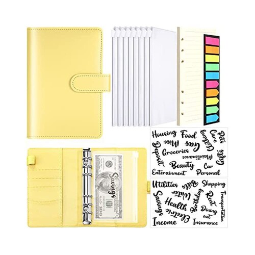 Costowns システム手帳 A6予算バインダー ジッパー封筒付 6穴 予算バインダーポケット8個付き リフィル40枚付属 ペンホルダー付き4枚カード収納可2...
