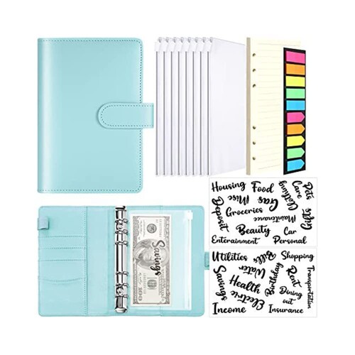 Costowns システム手帳 A6予算バインダー ジッパー封筒付 6穴 予算バインダーポケット8個付き リフィル40枚付属 ペンホルダー付き4枚カード収納可2...